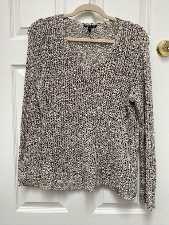 Eileen Fisher Sweaters - Eileen Fisher Marled Black & White/Cream V-Neck 100% Cotton Crochet Sweater - PL